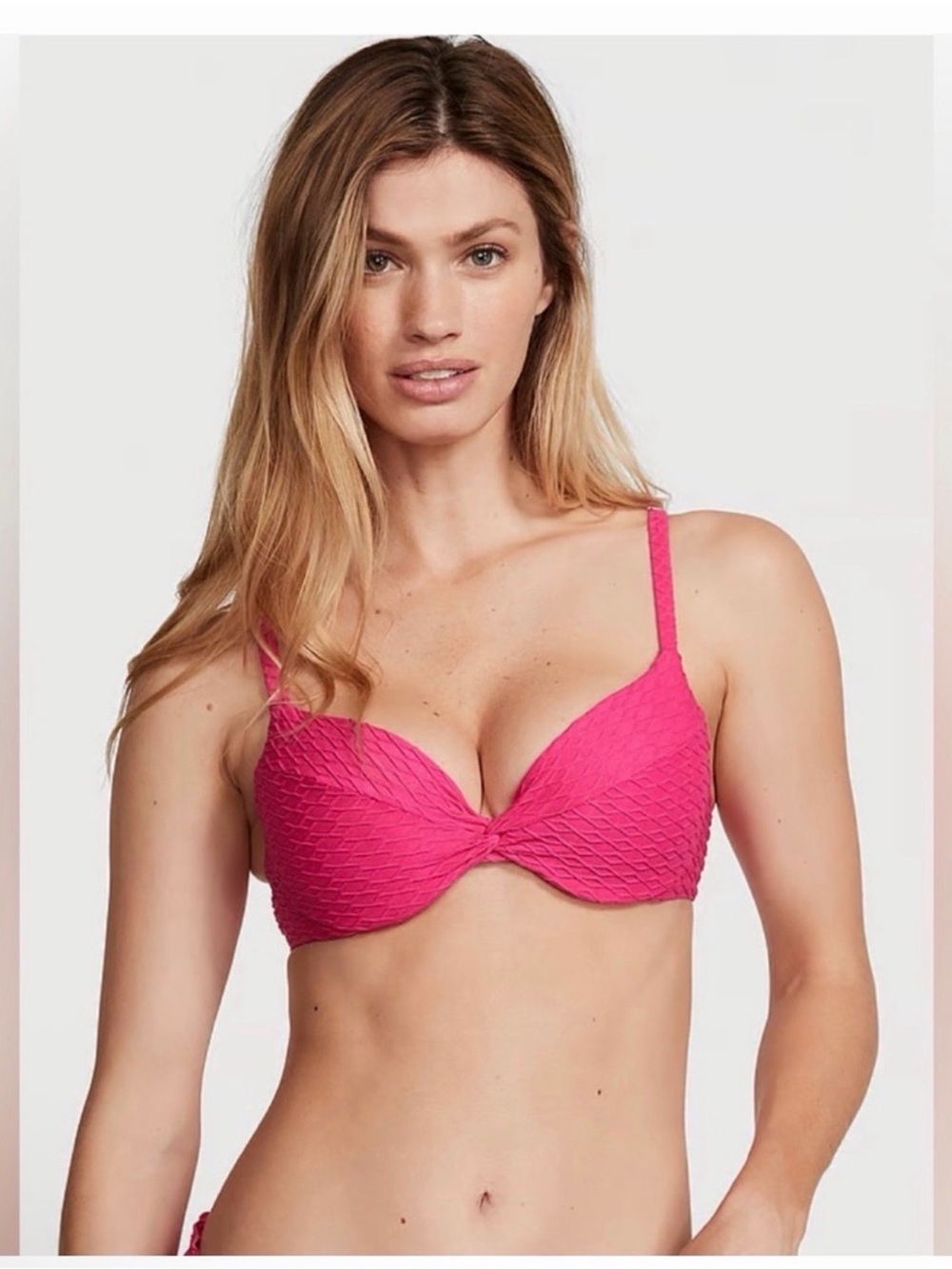 Victoria secret fishnet pink textured twist front push up bikini top
